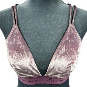 PINK Victoria's Secret Crushed Velvet Strappy Triangle Bralette Mauve Purple M